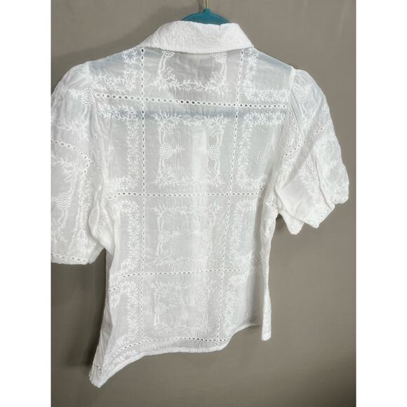 Taelynn White Coquette Button Up Puff Sleeve Embroidered Sz M Fairy Cottage Y2K - Picture 8 of 13